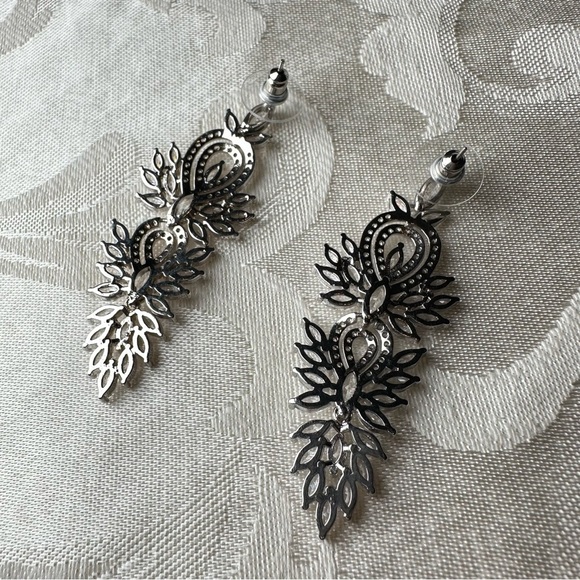 Silver Chandelier Earrings with Crystal Accents Dangle Drop Wedding PAGENT 4134 - Picture 2 of 11